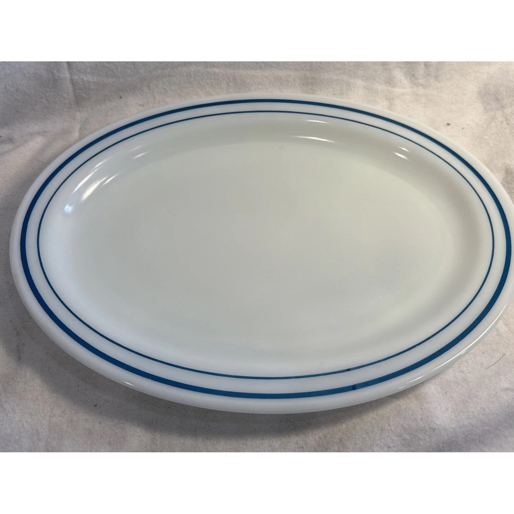 Pyrex Tableware by Corning Oval Serving Platter 799 Blue Turquoise Stripe 12"